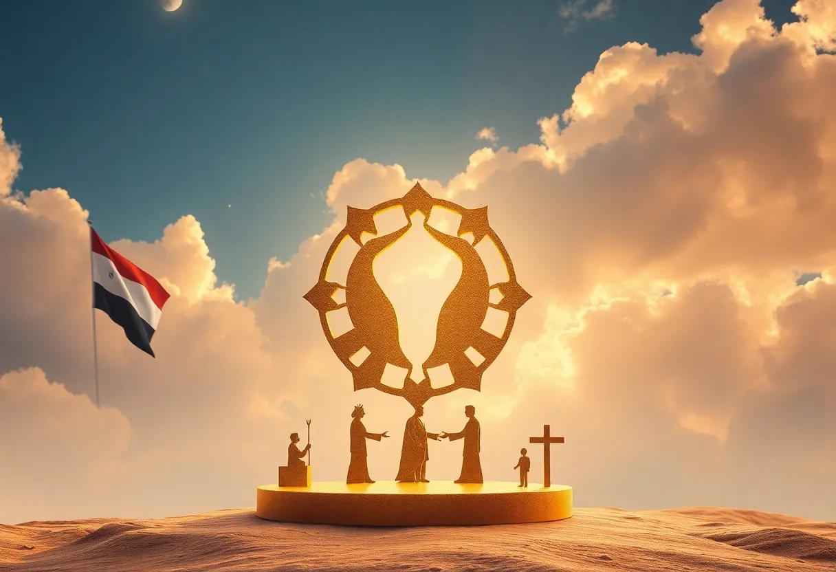 Abstract art representing peace and coexistence in the Middle East