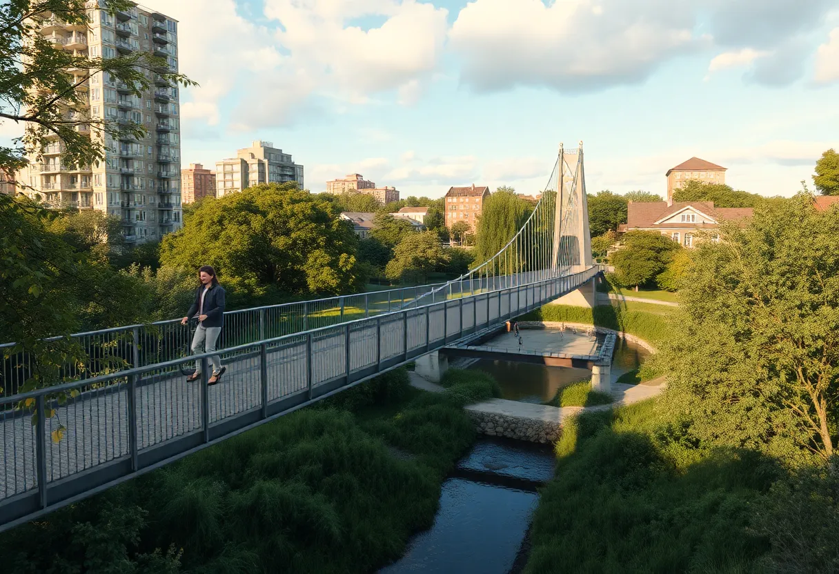Conceptual image of the Pinhook Creek-Skybridge with people using it