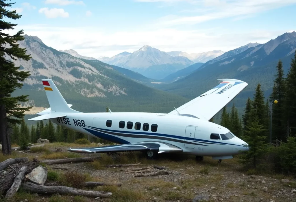 Wreckage of a plane in a remote wilderness area