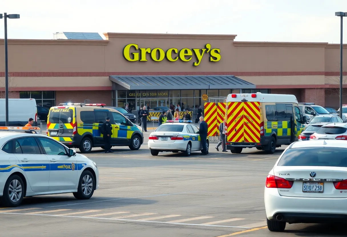 Police vehicles outside Food Lion supermarket