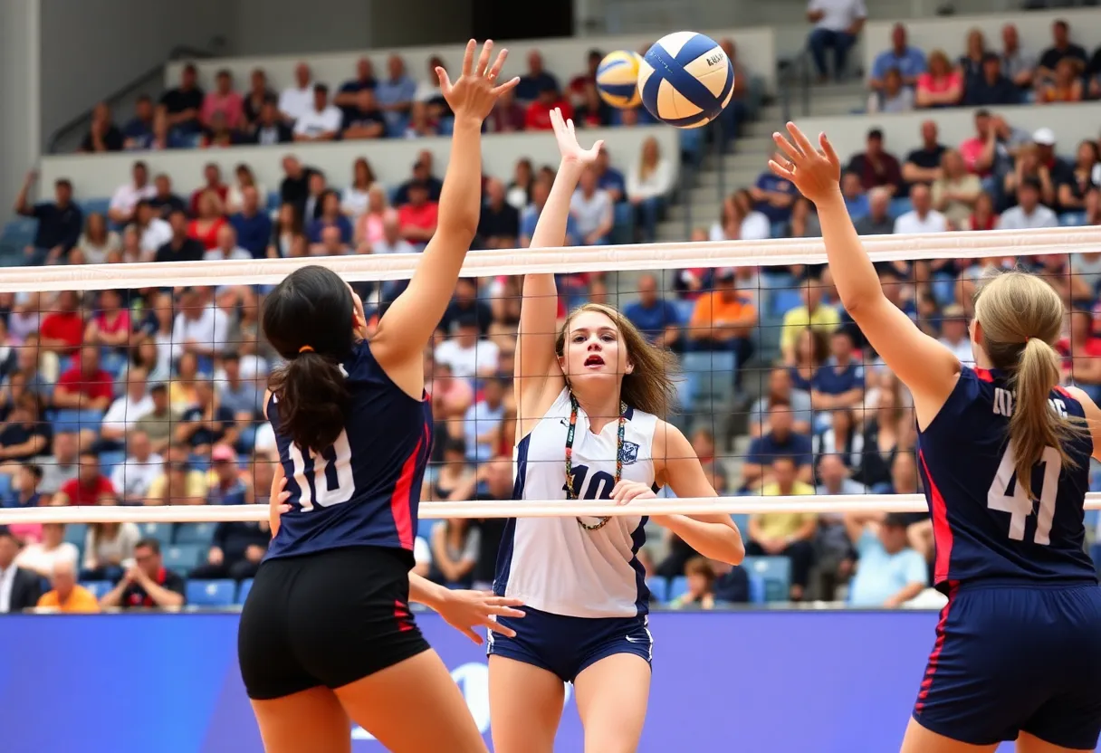 Pottsville Lady Apaches celebrating their regional volleyball victory
