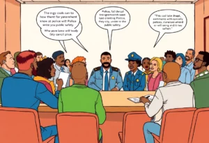 A city council meeting discussing the reinstatement of Officer Garry Chapman.