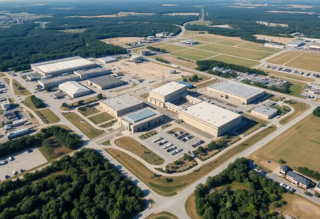 Aerial view of Redstone Arsenal facility in Huntsville, Alabama