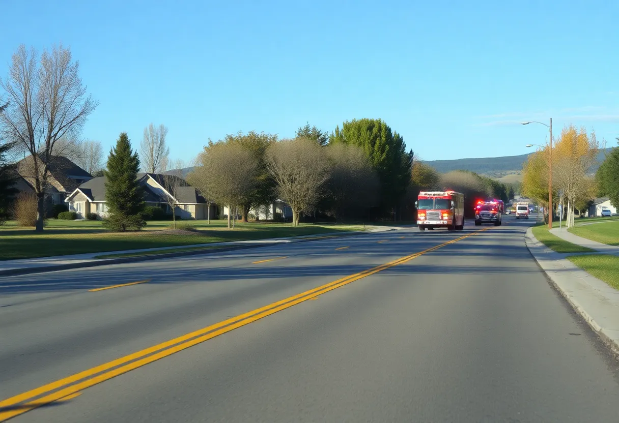 Scene of a quiet roads in Rexburg with the hint of emergency response.