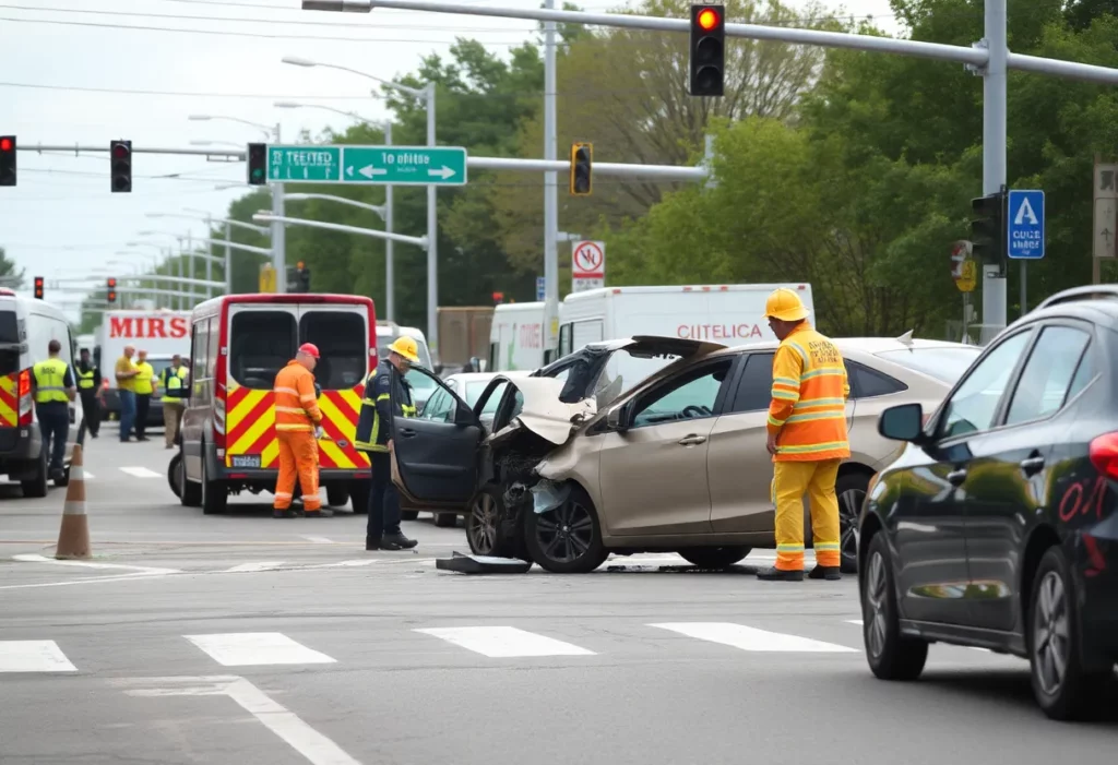 Emergency responders at a traffic accident scene