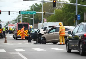 Emergency responders at a traffic accident scene