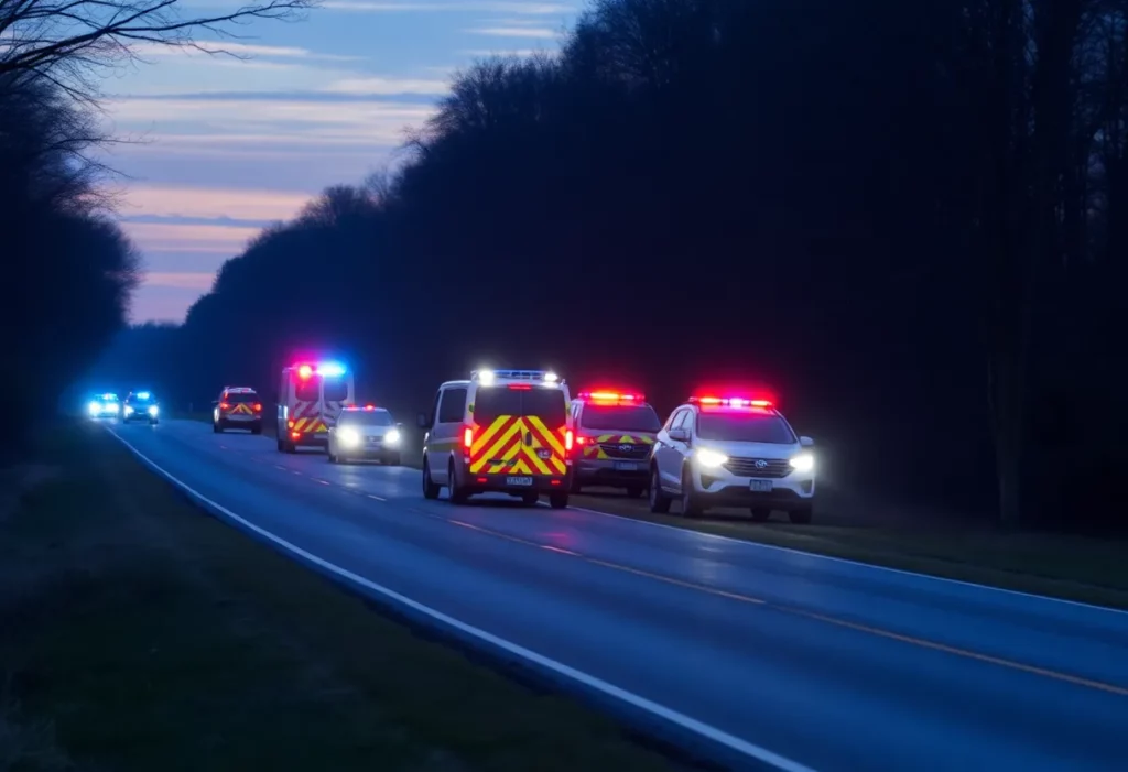 Emergency vehicles on Route 12 after an accident