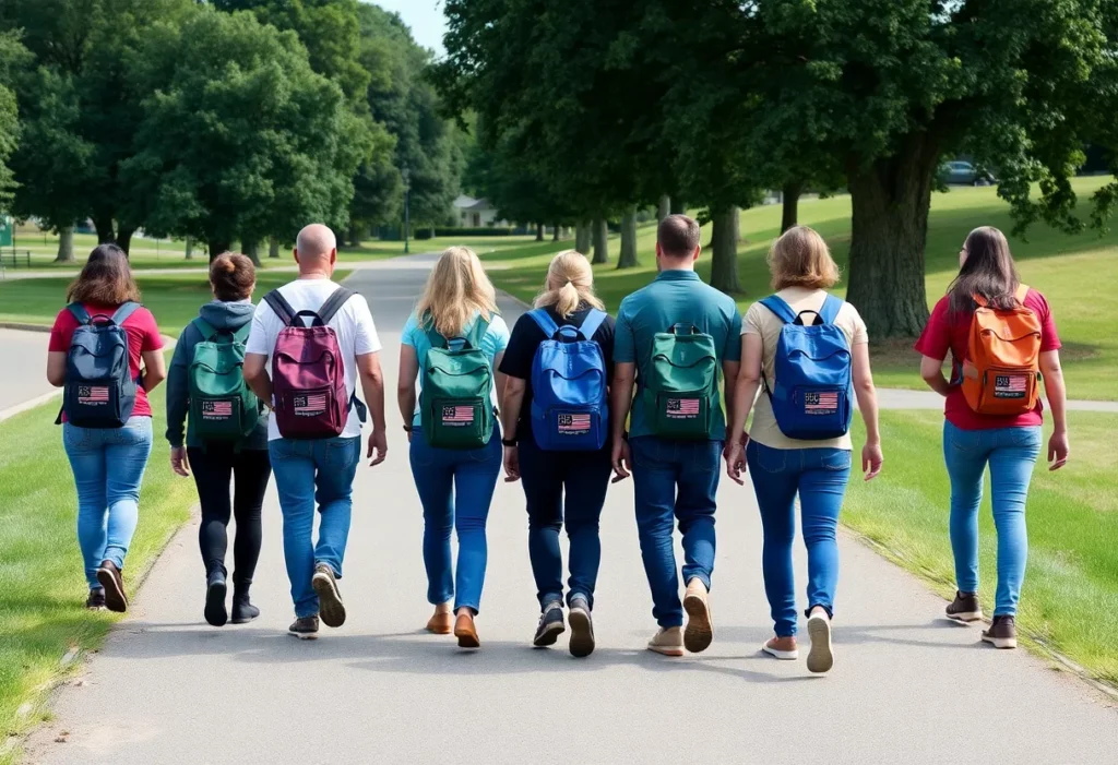 Participants walking in the RuckUp22 event for veteran suicide prevention