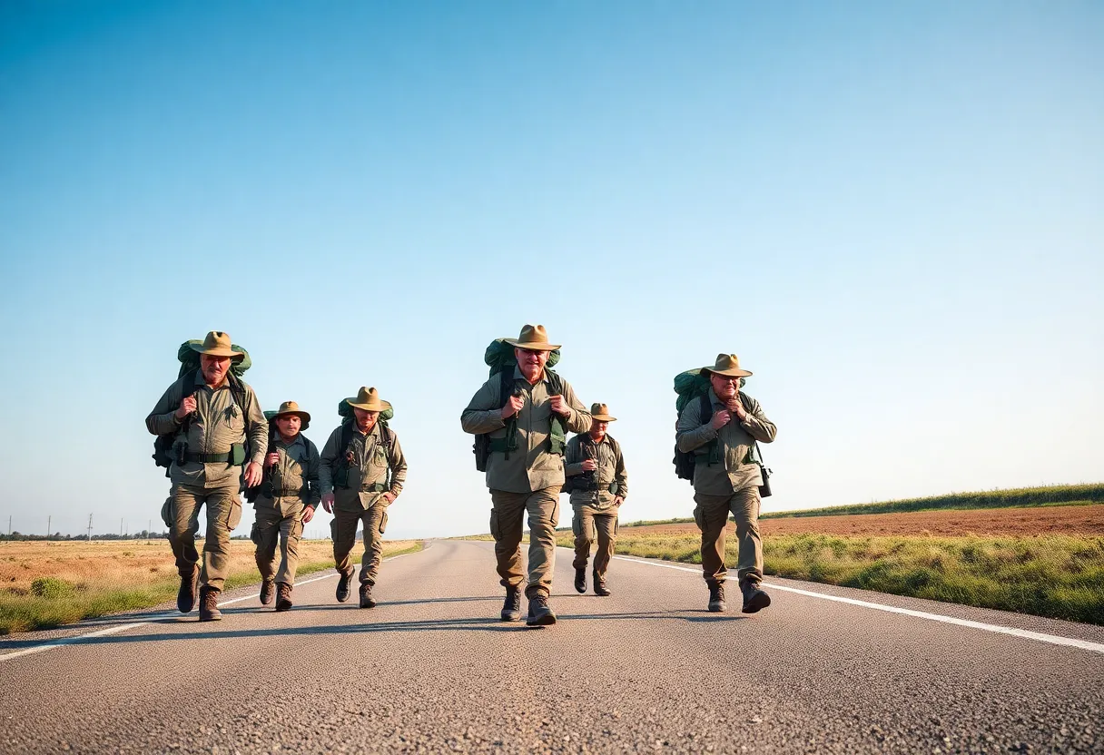 Veterans participating in a walk for suicide prevention