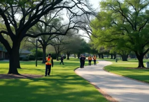 Search teams in a Texas park searching for a missing person.