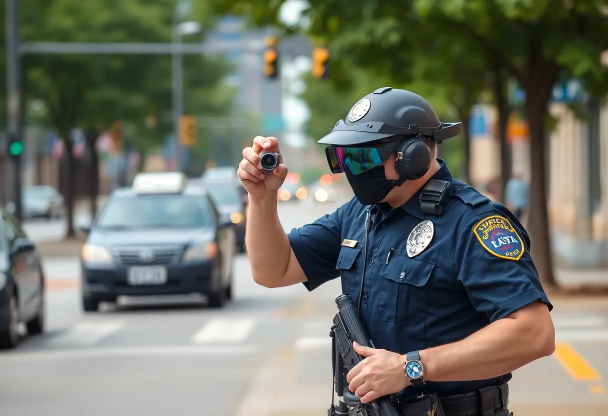 Police officer conducting a search in Huntsville for an escaped inmate.