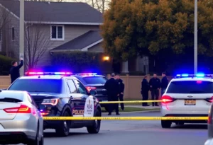 Police and law enforcement vehicles outside a residence during a standoff