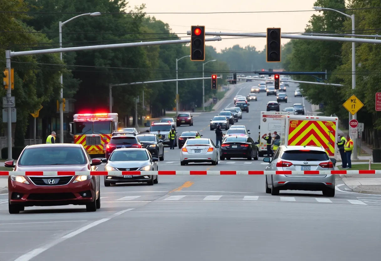 Emergency vehicles at a three-vehicle accident scene in Sullivan