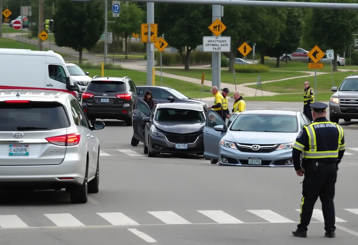 Emergency responders at car accident scene in Sullivan