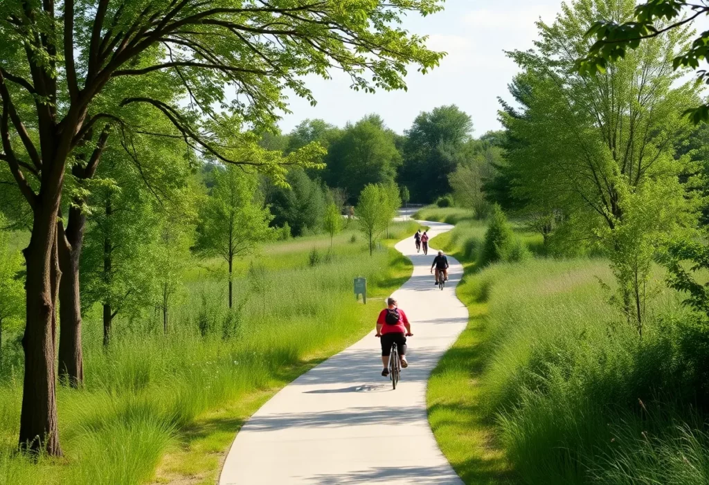 Path along the Tennessee River Greenway with trees and recreational users.