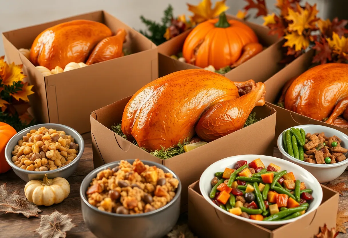 Turkey box with a whole turkey and holiday sides for Thanksgiving