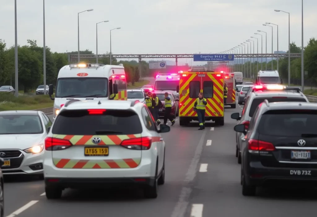 Emergency responders at a traffic crash scene in Huntsville