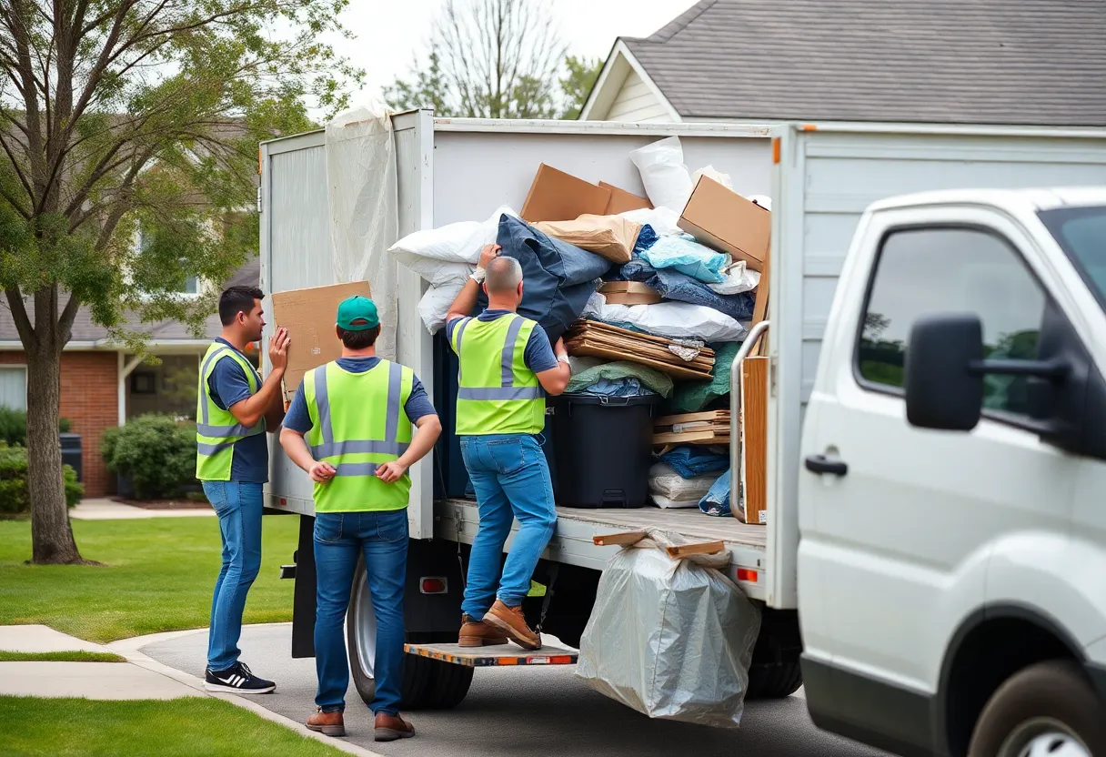 Junk removal team loading items into a truck in Huntsville, AL