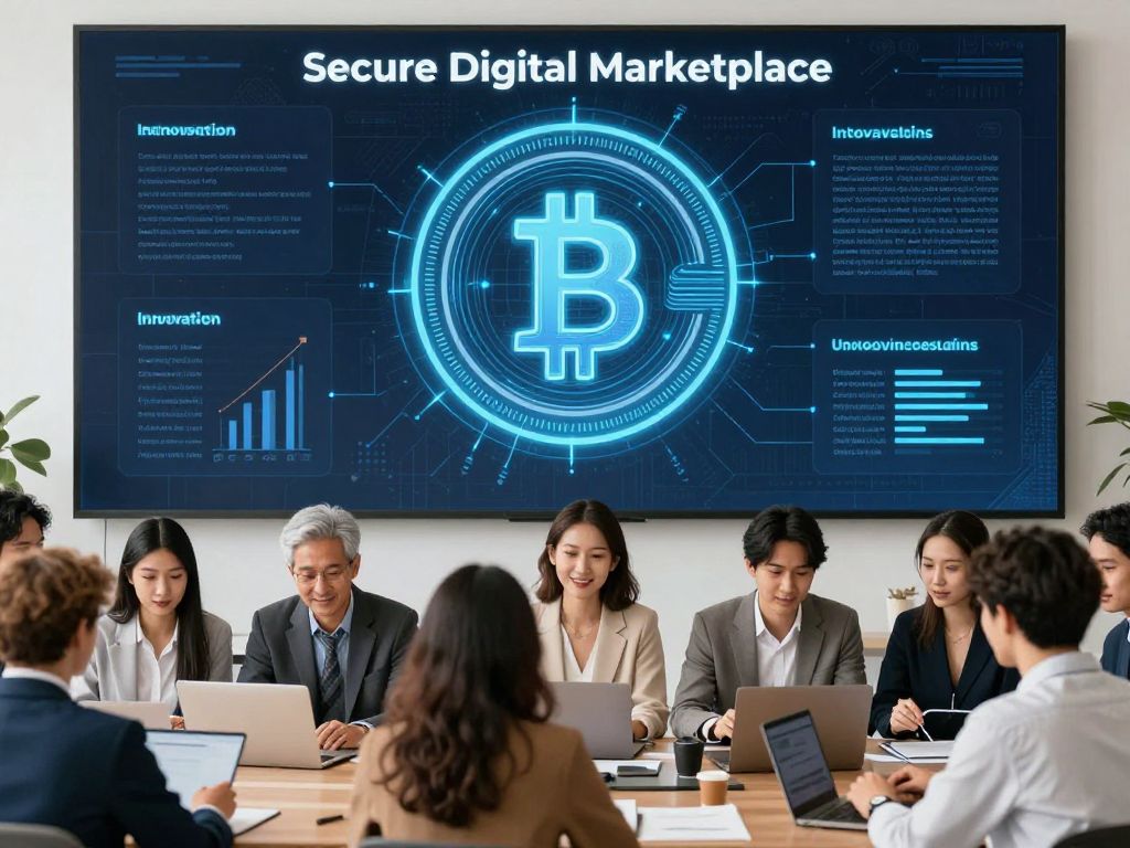 Illustration of a secure digital marketplace focused on cryptocurrency protection