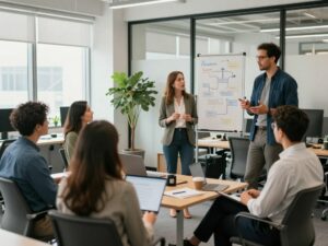 Entrepreneurs collaborating in Alabama office space