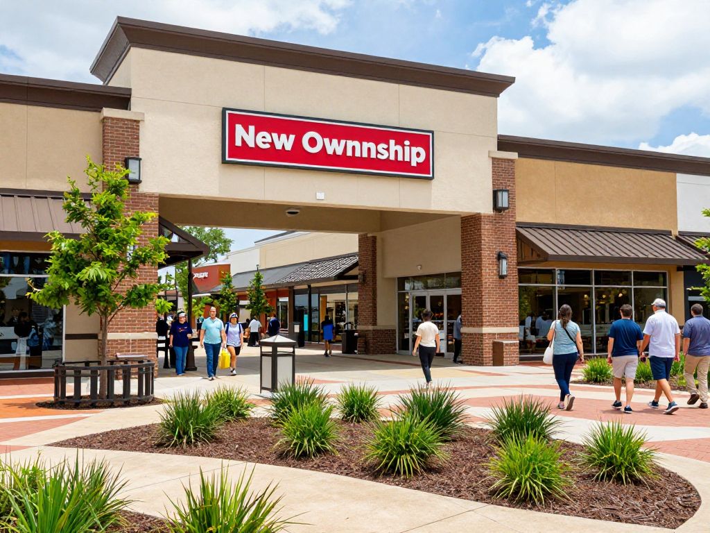 Crowded shopping center in Alabama with new management and vibrant atmosphere.