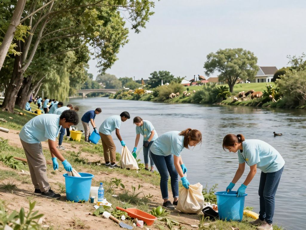 Volunteers participating in the Black Warrior River cleanup event.