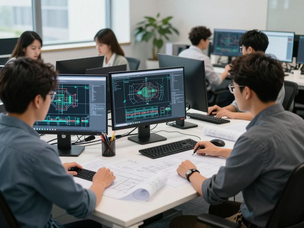 Busy drafting service office in Huntsville showcasing modern design work