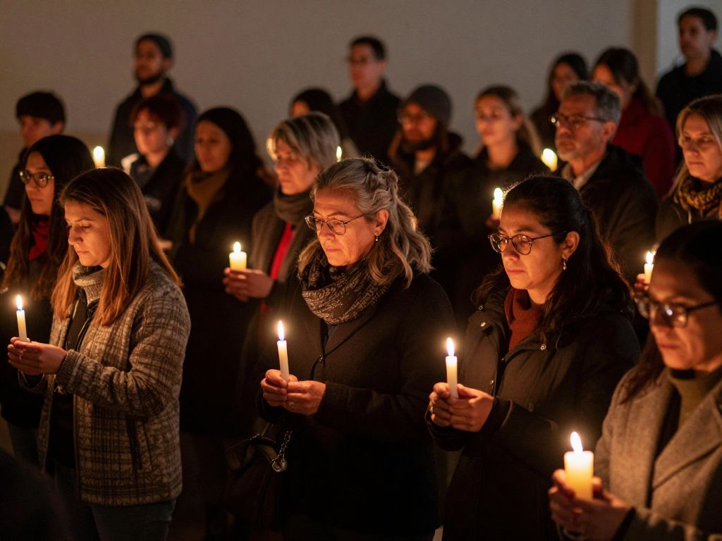 People holding candles during a vigil in Alabama for Renee Nicole Good.
