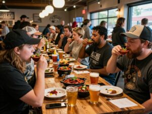 Community members enjoying the Chili Cook-Off at Black Warrior Brewing.