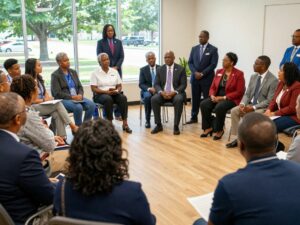 Citizens engaging in a community meeting about legislation in Alabama.