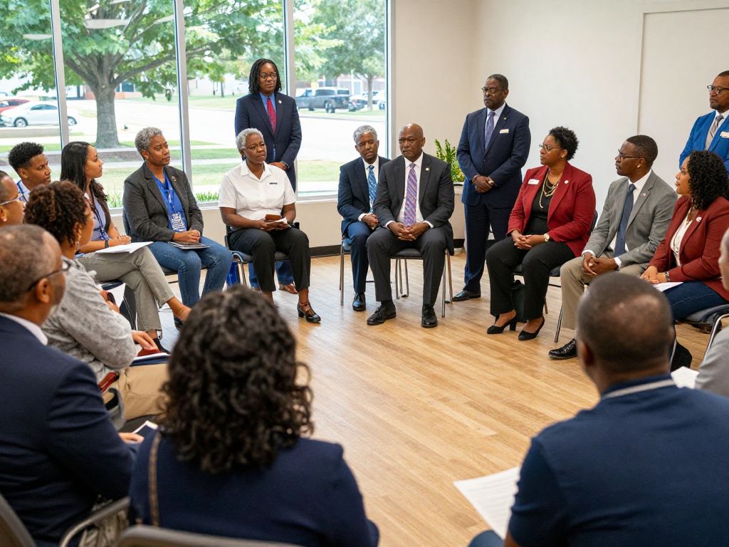 Citizens engaging in a community meeting about legislation in Alabama.