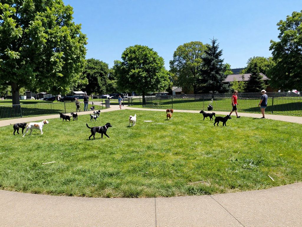 A view of the new dog park on Cabela Drive filled with happy dogs and their owners