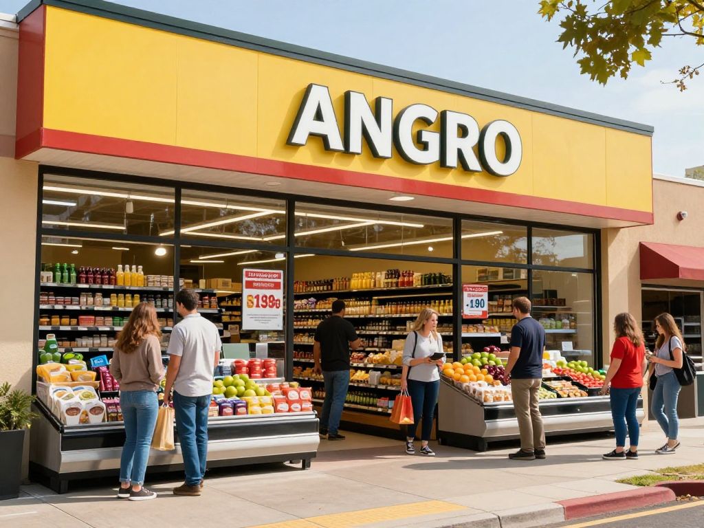 Exterior view of Food City grocery store in Athens, Alabama with customers