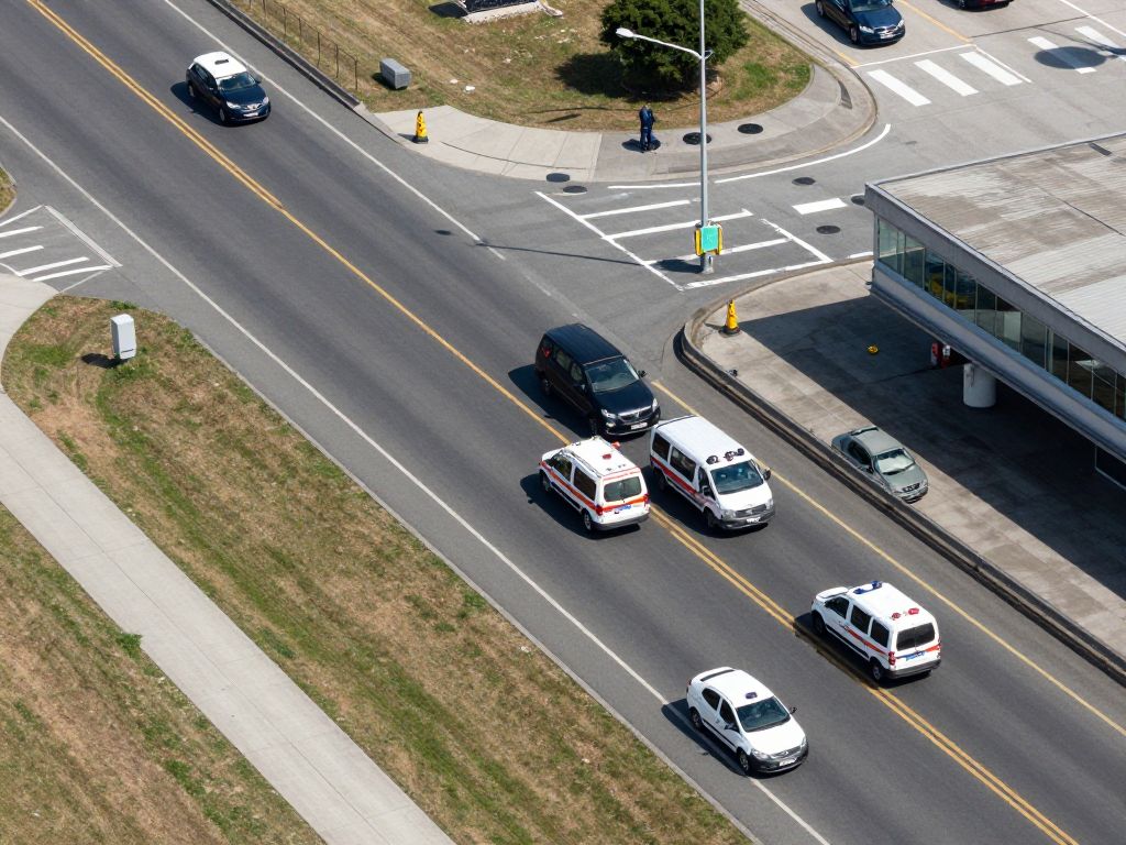Emergency vehicles at a traffic accident scene near Airport Road SW in Huntsville