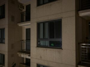 Nighttime view of an apartment complex in Huntsville