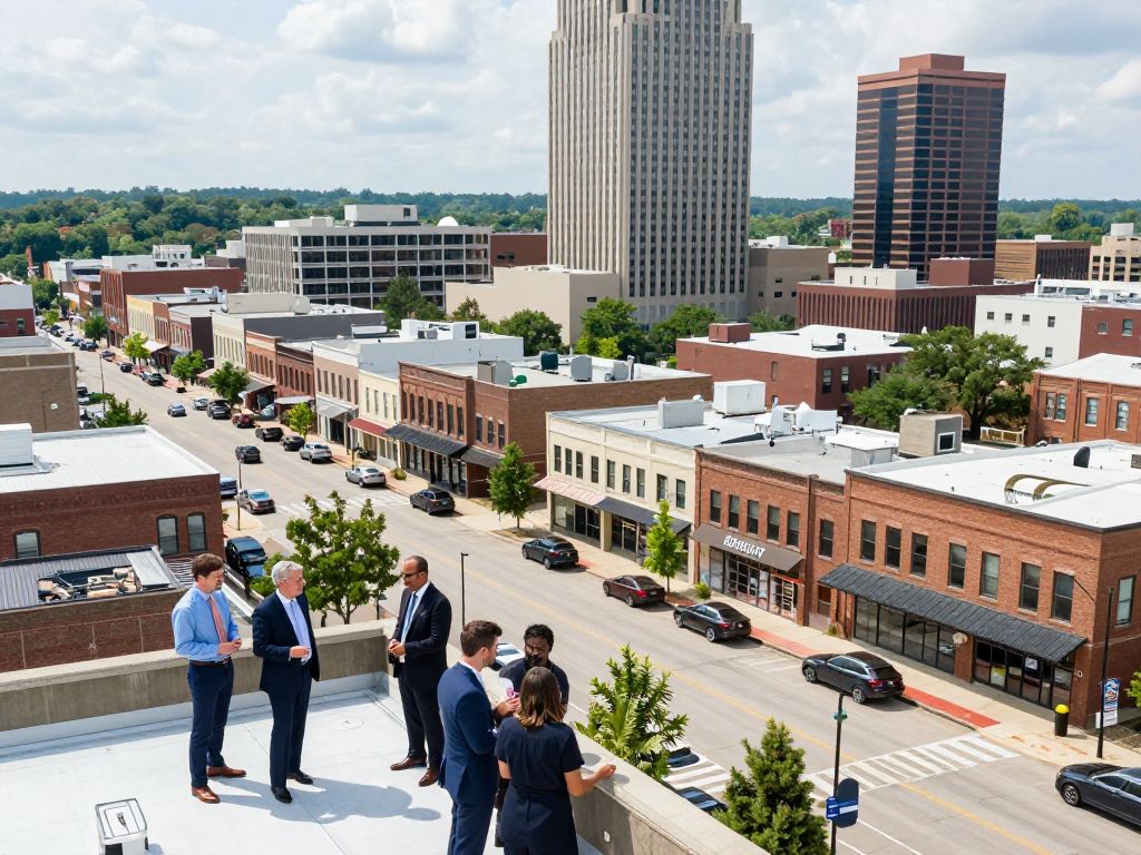 A vibrant view of Huntsville's economic environment with local businesses.