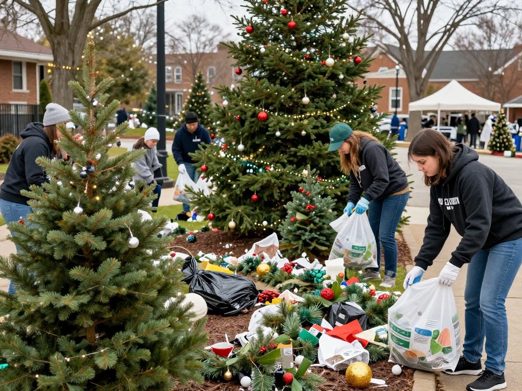Volunteers participating in the Huntsville Christmas Cleanup event collecting holiday debris.
