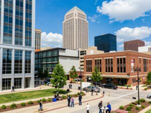 A city view of Huntsville, Alabama highlighting economic growth and development.