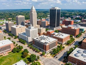 Aerial view of Huntsville, Alabama showcasing its economic growth
