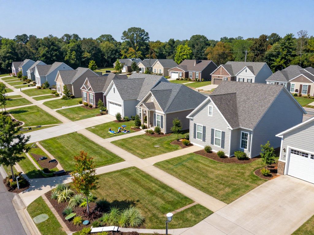 A scenic view of a residential area in Huntsville, Alabama showcasing homes and green spaces.