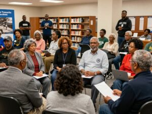 Community members engaging at the Huntsville Library Freedom Riders event.