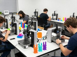Participants at the Downtown Huntsville Makerspace engaged in a 3D printing workshop.