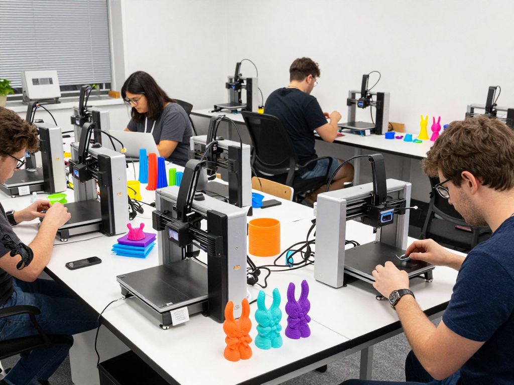 Participants at the Downtown Huntsville Makerspace engaged in a 3D printing workshop.