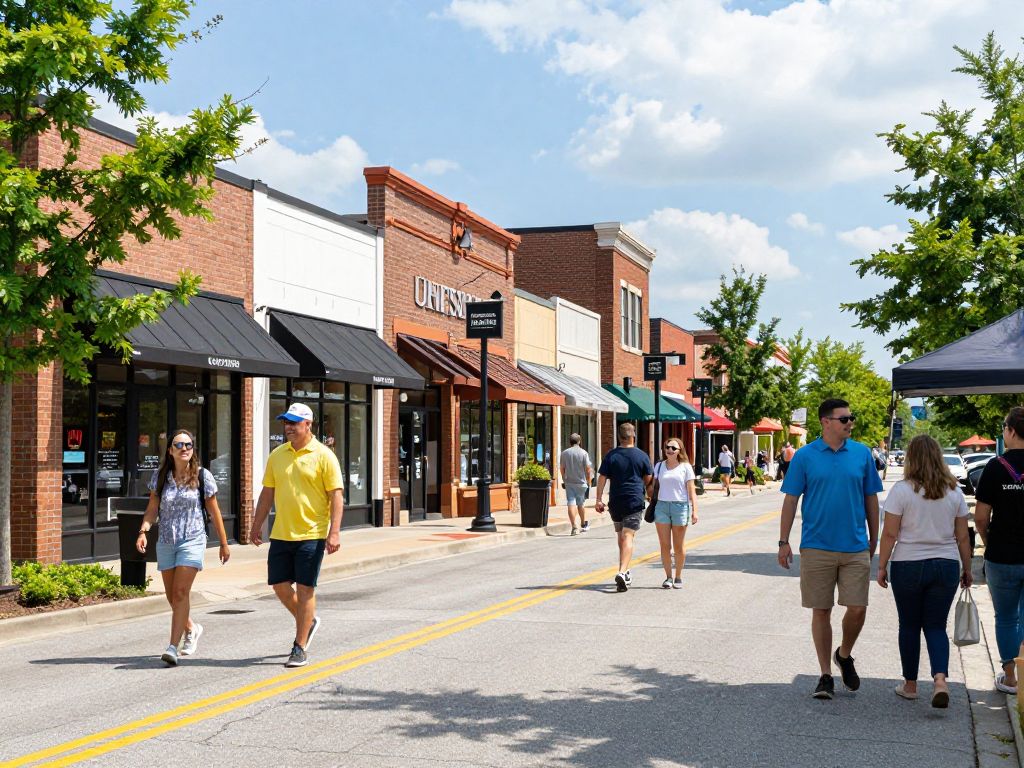 Vibrant street view of new businesses in Huntsville, AL