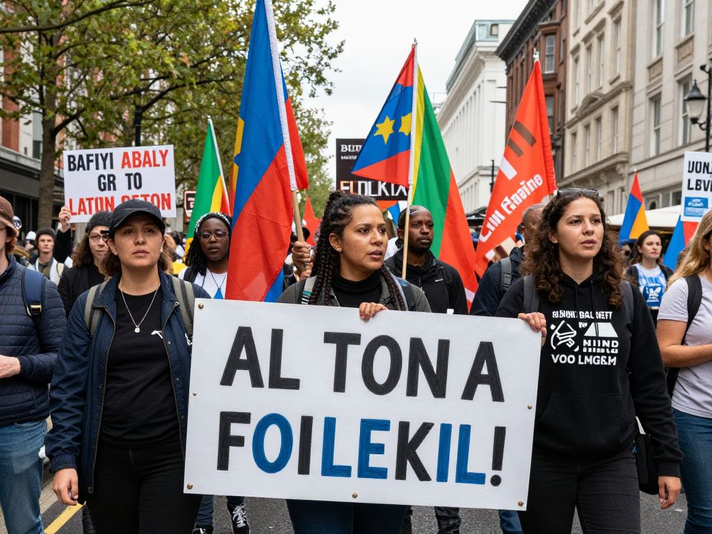 A diverse group of protesters gathering in Huntsville for civic engagement