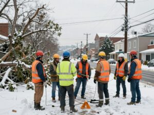Utility workers restoring power in Nashville after a winter storm.