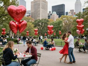Couples celebrating Valentine's Day in Huntsville with various activities.