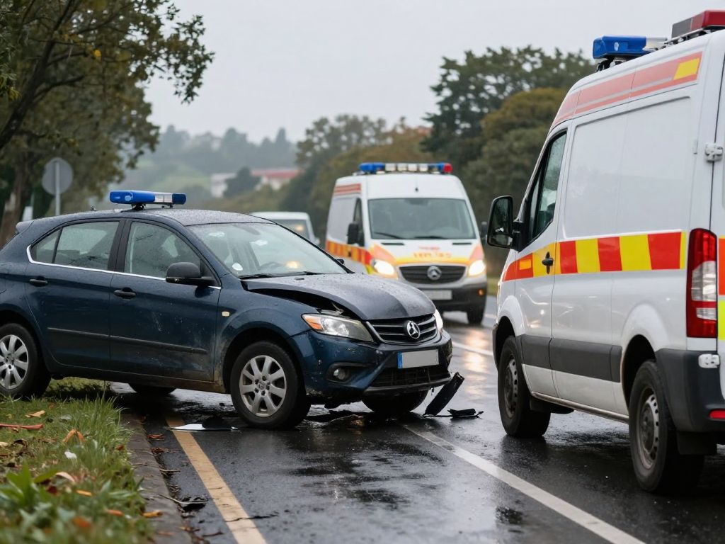 Emergency vehicles at a vehicle crash scene in Huntsville