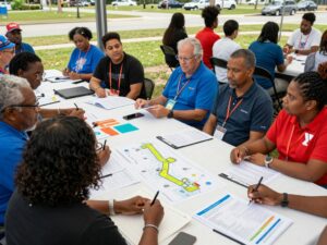 Residents of Huntsville engaging in community dialogue about YMCA site