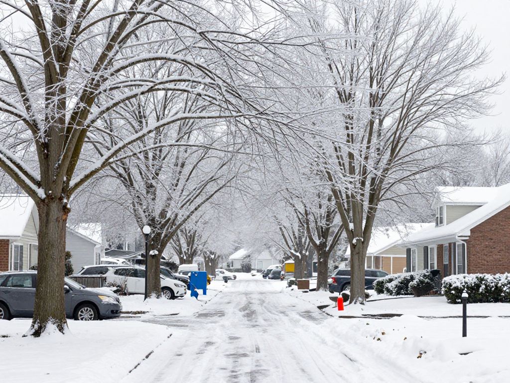 A winter landscape in Alabama affected by an ice storm.